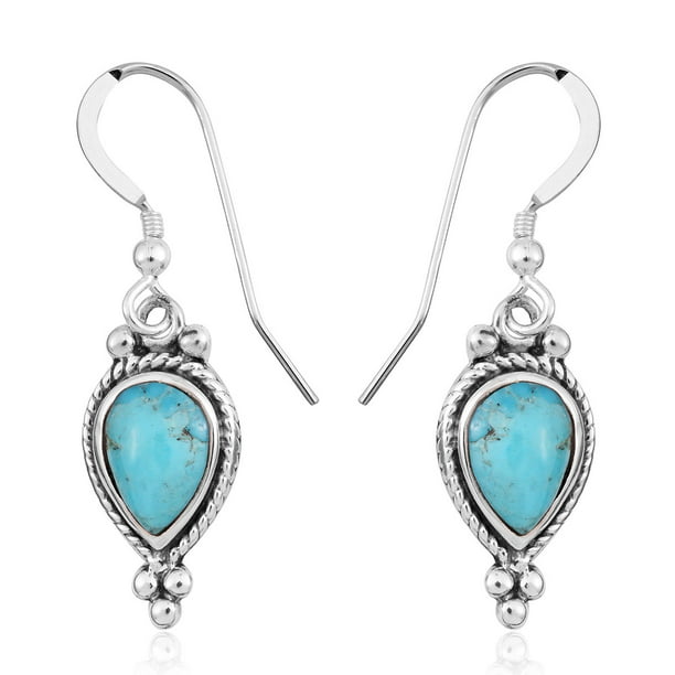 Genuine Turquoise Silver Plated Dangle Earrings-Variety of Styles